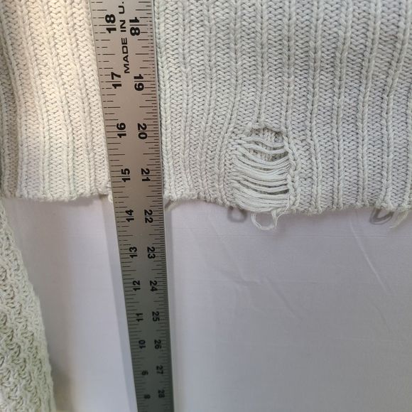 DL1961 Freeman 100% Cotton Distressed Open Knit V Neck Oversized Sweater L - Picture 9 of 10